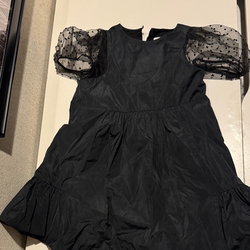 Zara Black Kids Formal Dress with Sheer Polka Dot Sleeves